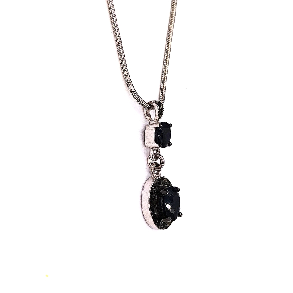 Vintage Black Onyx Gemstone Sterling Silver Pendant Necklace